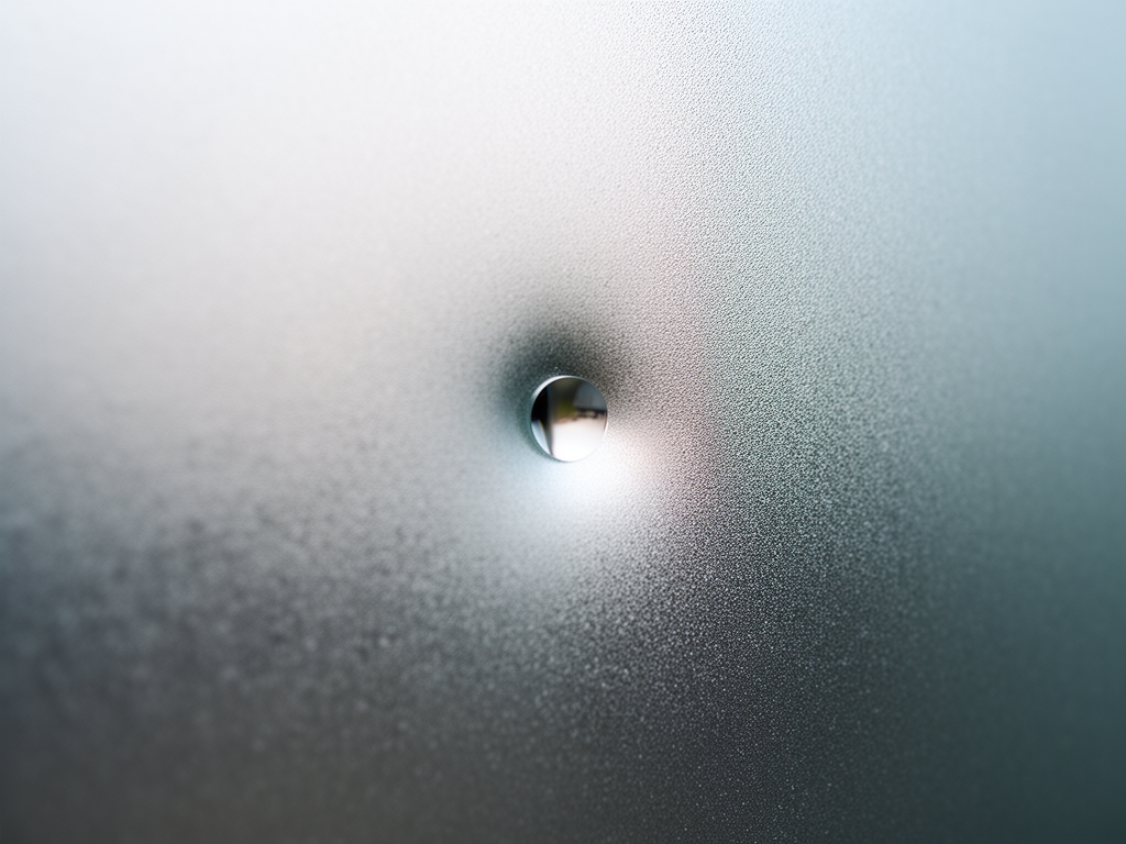 Abstract close-up photograph of frosted glass with a single point of sharp clarity emerging through the diffuse surface, representing the process of clearing confusion and arriving at understanding